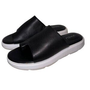 Vaneli Colver Perforated Black Leather Comfort Cushioned Slide Sandals Size 8M